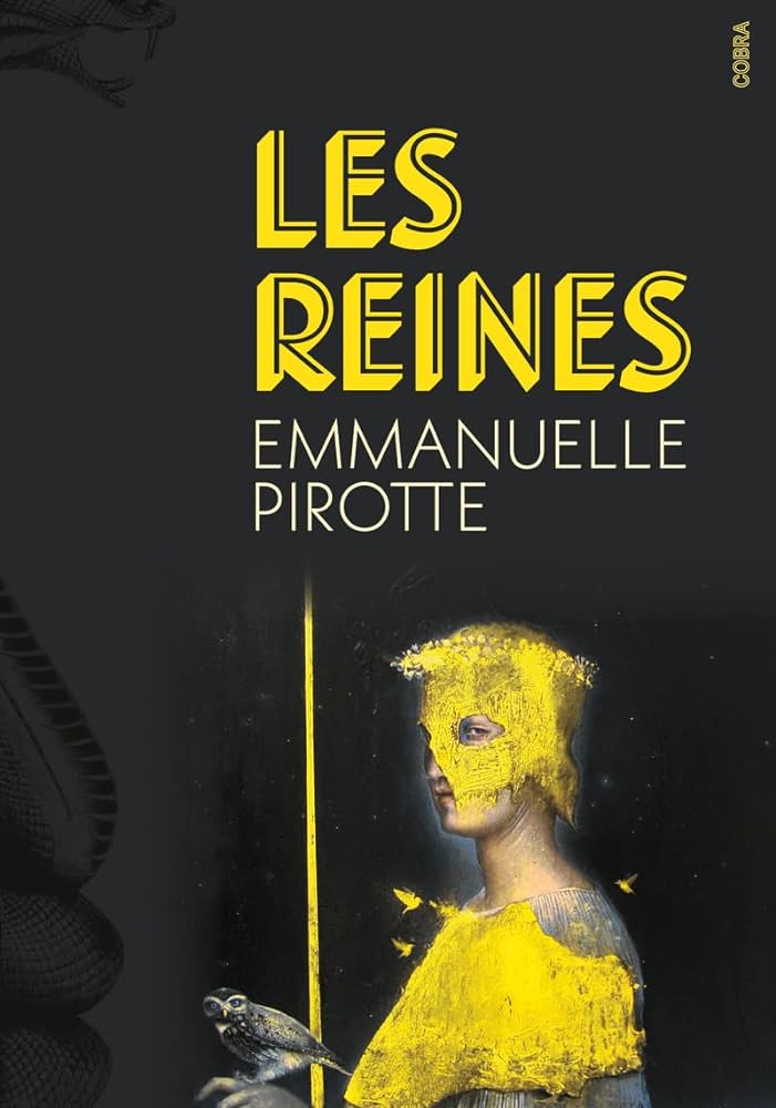 Couverture sombre avec le dessin d'une femme en couleur jaune.
