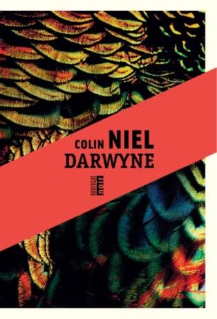 Couverture sombre avec plume d'oiseau colorés.
