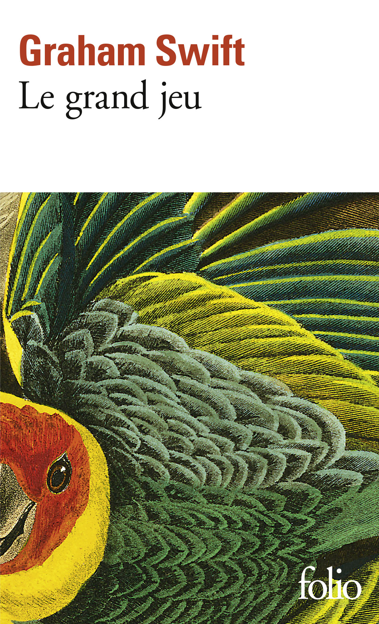Couverture de livre avec plume de perroquet.