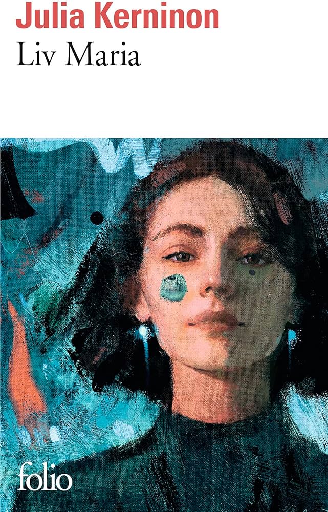Couverture de livre avec visage de femme avec fond bleu